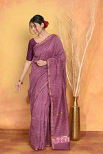 Thumbnail for Very Much Indian Chanderi Natural Dye Handblock Printed Saree - Mauve - Distacart