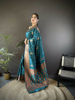 Thumbnail for Joban Fashion Banarasi Blue Woven Soft Silk Saree
