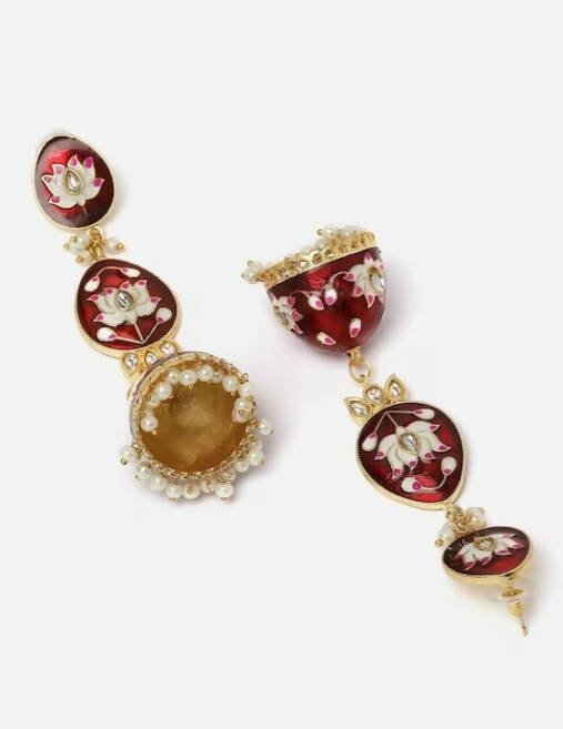 Alloy Base Metal Gold-Toned Kundan Oval Jhumkas Earrings for Women & Girls By House of Ree - Distacart