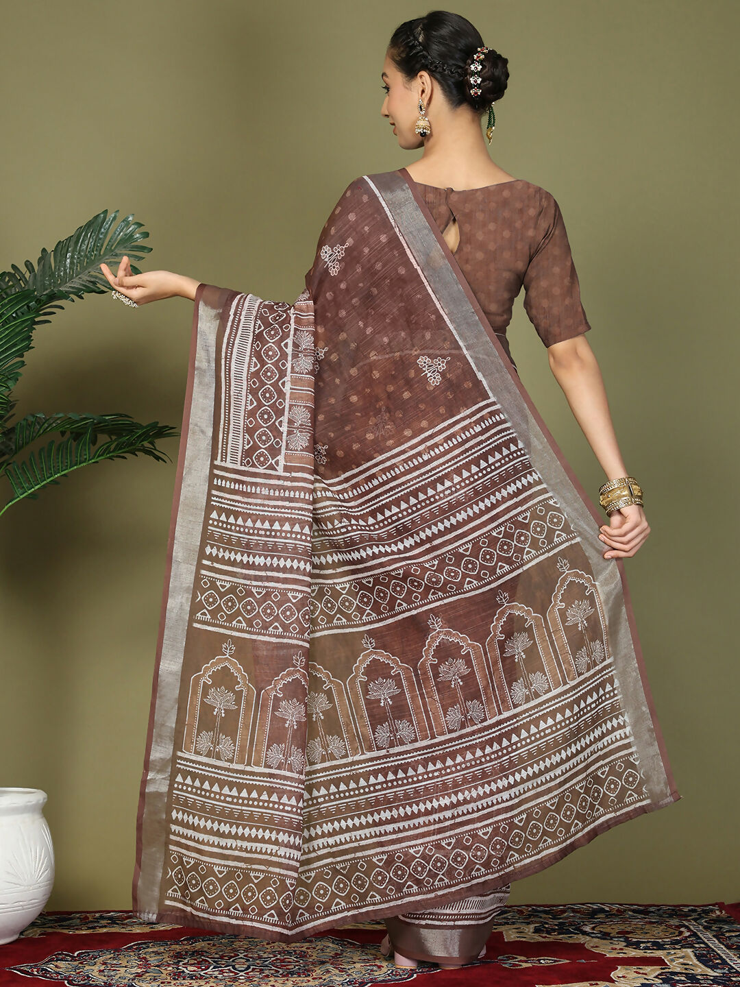 Shree Shyam Fashion Cotton Brown Saree - Distacart
