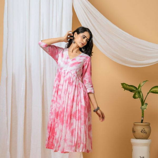 Joban Fashion Pink Tie & Dye Kurta Pant Set - Distacart