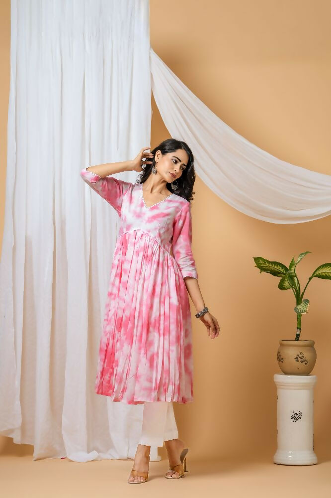Joban Fashion Pink Tie & Dye Kurta Pant Set - Distacart