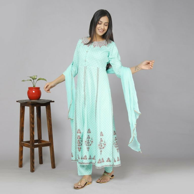 Alvano Women's Stylish Rayon Anarkali Kurta with Pant and Dupatta set Casual wear, Partywear, Wedding - Distacart