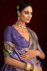 Thumbnail for Joban Fashion Powder Blue Soft Silk Weaving Fabric With Digital Jamdani Print With Jacquard Rich Pallu & Blouse With Spring Tassels