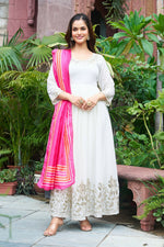 Thumbnail for Teeya Creation Off White Color Faux Georgette Embroidery Work Long Gown