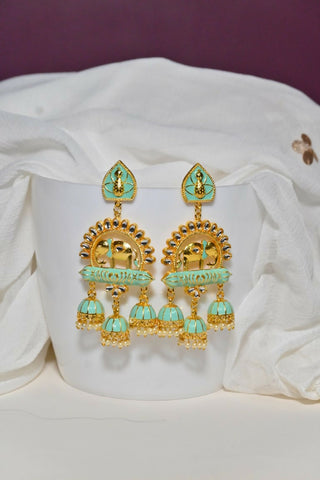 Green Traditional Gold-Polished Elephant Design Kundan Jhumka Jhumki Earrings Indian Jewellery For Women & Girls By House of Ree - Distacart