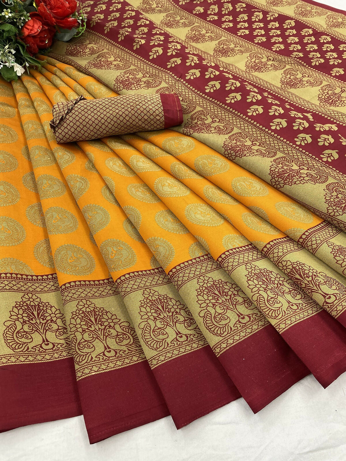 Vamika mustard Printed Art Silk Saree - Distacart