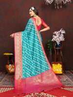Thumbnail for Lorenvalley Fashion Firozi Organza Silk Woven Design with Rich Meenakari Weaving Pallu Saree - Distacart