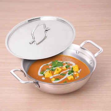 The Indus Valley TurboCuk Tri-ply Stainless Steel Kadai+ Steel Lid, Premium Quality, 3 Layer Thick Body, 100% Toxin-free, Non-stick, Induction & Gas, 3L/3.5L/3.9L/4.5L - Distacart