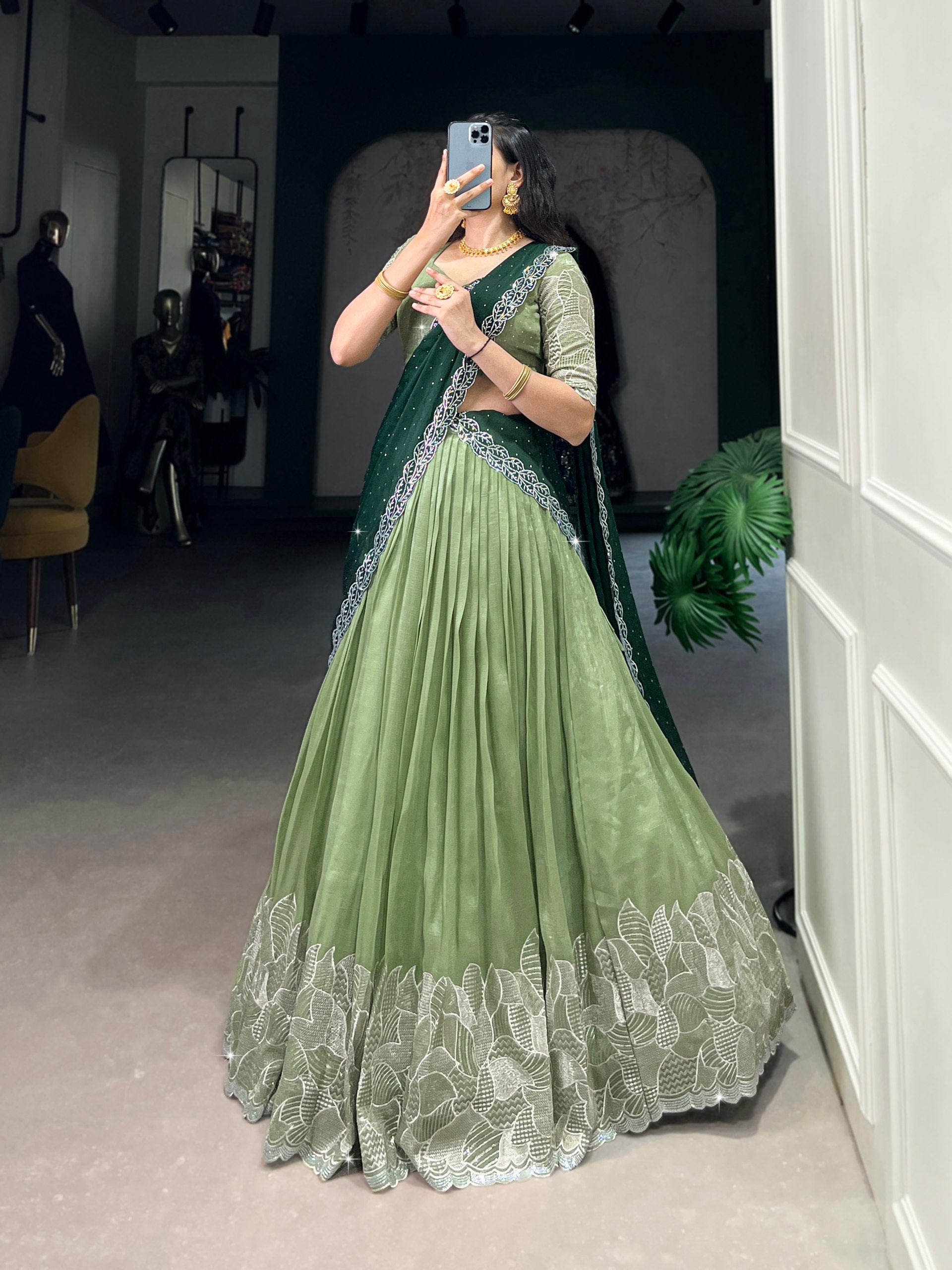Lehenga Mart Designer Wedding Lehenga Choli For Women - Parrot Green - Distacart