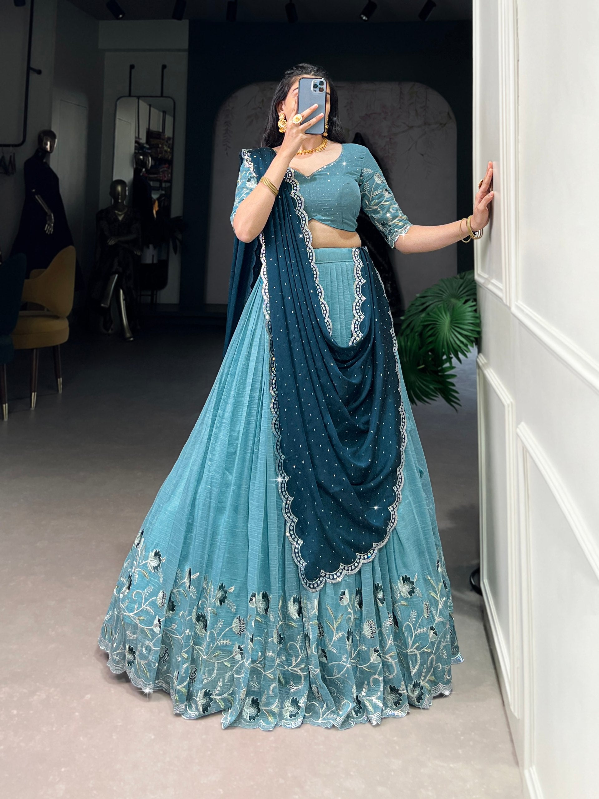 Lehenga Mart Designer Wedding Lehenga Choli For Women - Sky Blue - Distacart