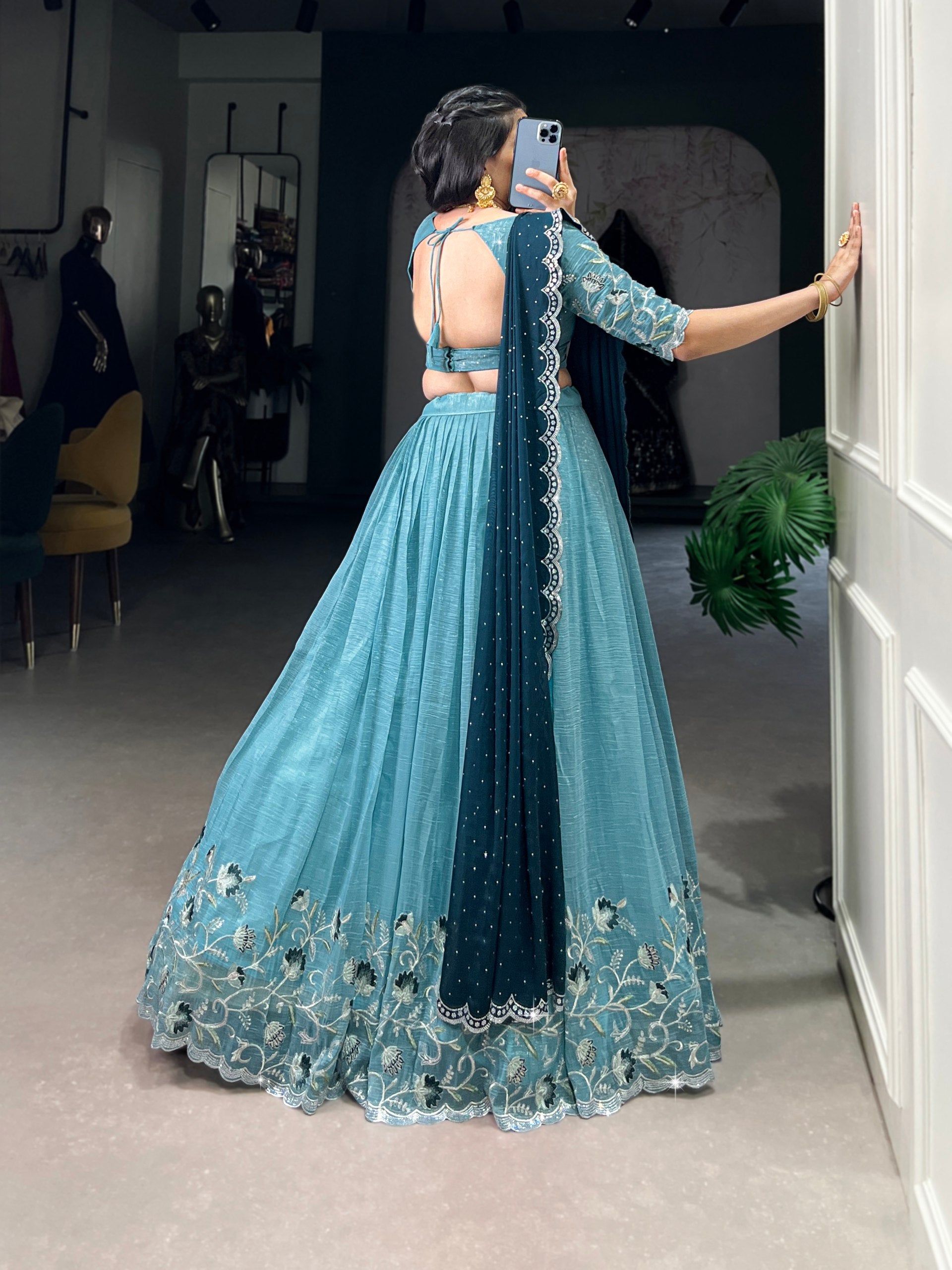 Lehenga Mart Designer Wedding Lehenga Choli For Women - Sky Blue - Distacart