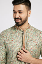 Thumbnail for Ethnic India Blue Men's Kurta Floral Polyester - Distacart