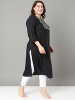 Thumbnail for Sztori Plus Size Floral Yoke Design Mirror Work Straight Kurta