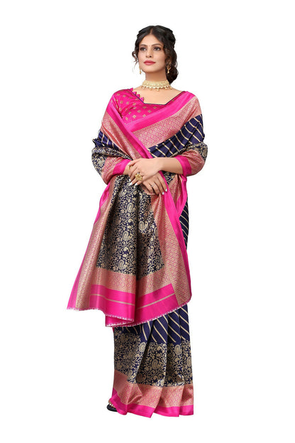 Vamika Navy Blue Printed Art Silk Saree - Distacart