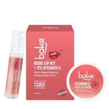 Bake Vitamin C Rose Lip Kit With Lip Balm SPF 25 & Lip Scrub For Dark & Pigmented Lips - Distacart