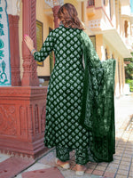 Thumbnail for Vamika Poly Rayon Printed Bottle Green Party Wear/Casual Wear/Office Wear Kurta Set/Suit - Distacart