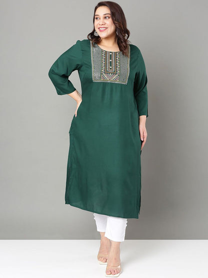 Sztori Plus Size Geometric Embroidered Thread Work Straight Kurta - Distacart