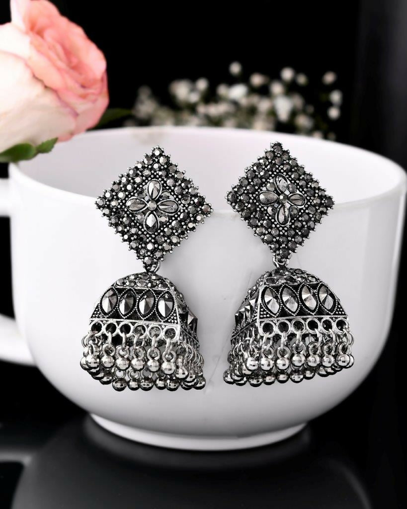 VOJ Black-Toned AD Studded Dome Shaped Jhumkas Earrings - Distacart