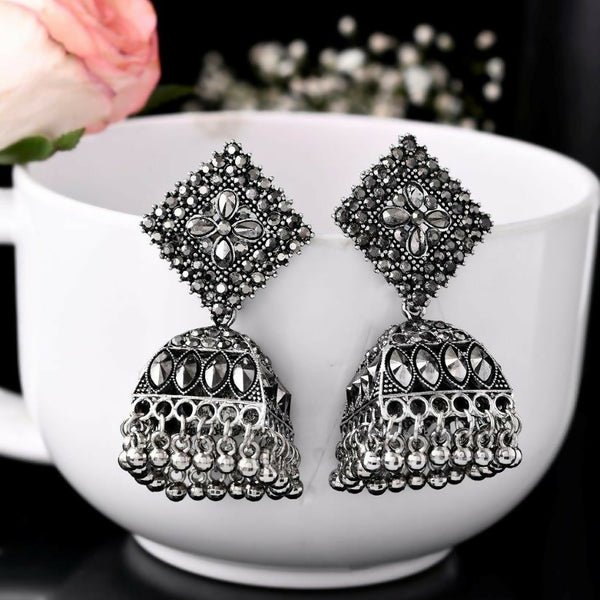 VOJ Black-Toned AD Studded Dome Shaped Jhumkas Earrings - Distacart
