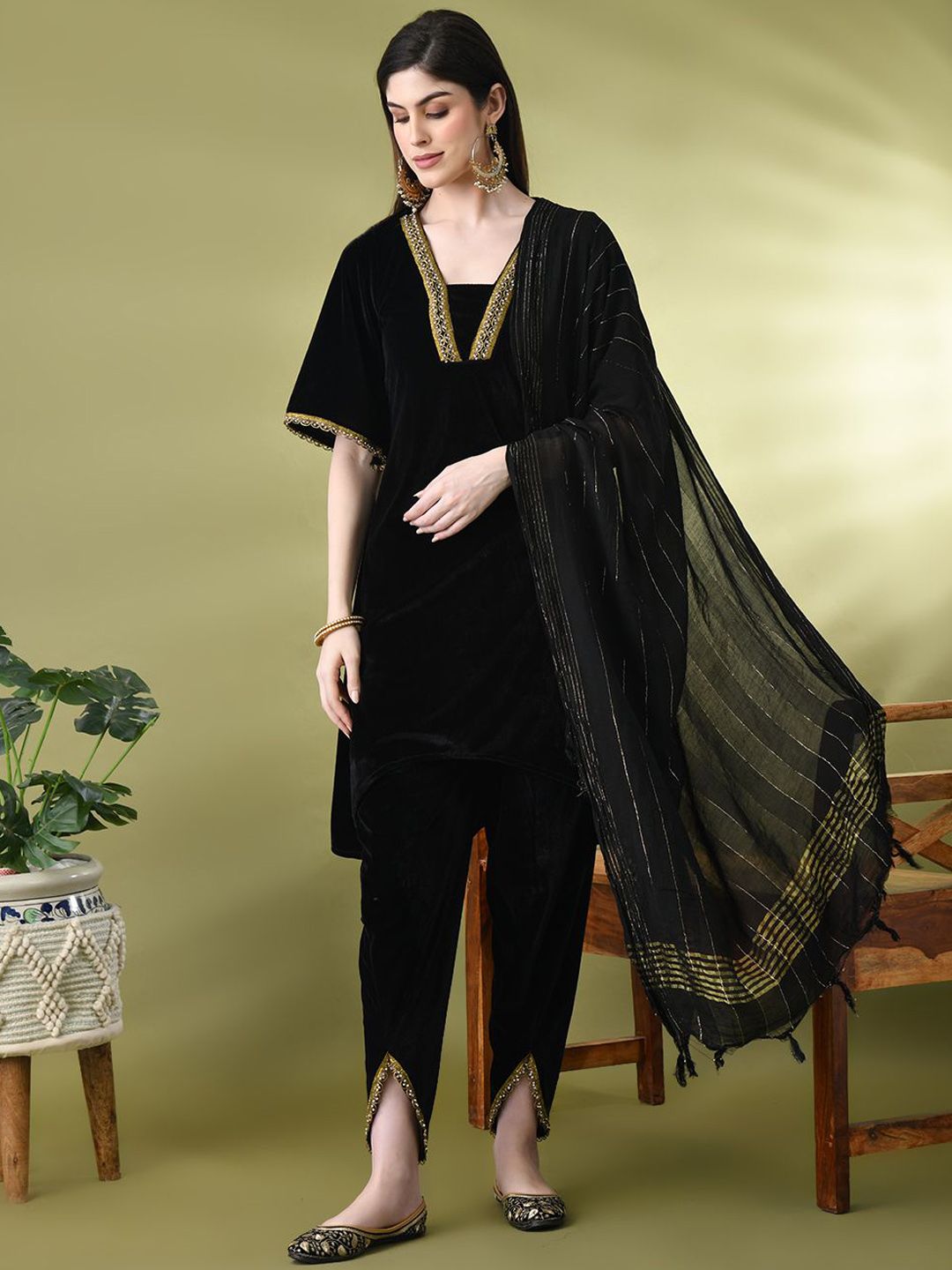 Sangria Embellished A-Line Kurta & Dhoti Pant With Dupatta - Distacart