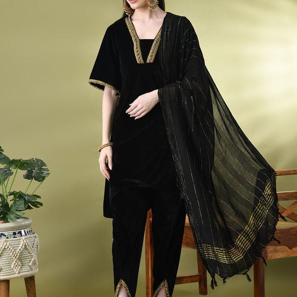 Sangria Embellished A-Line Kurta & Dhoti Pant With Dupatta - Distacart
