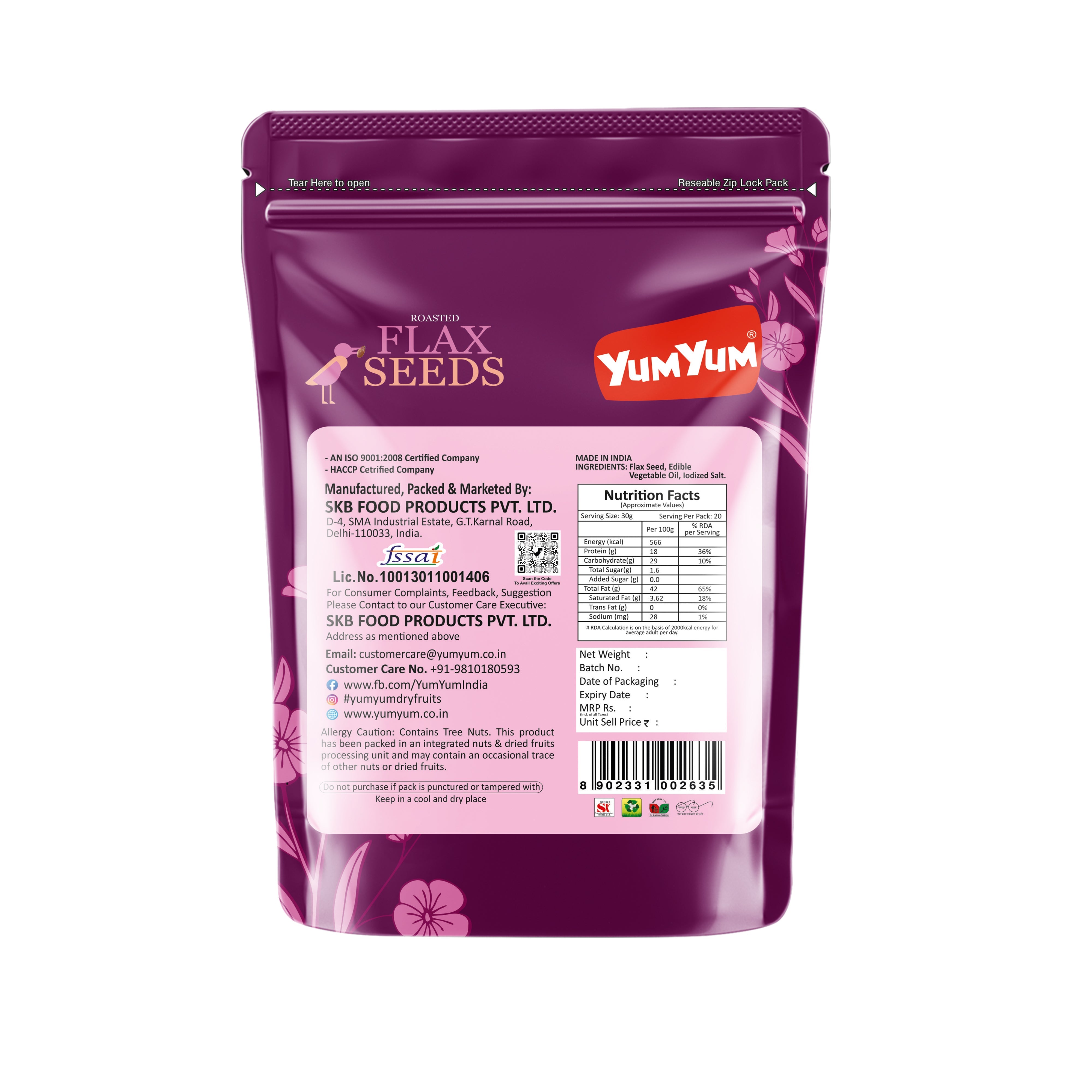 Yum Yum Roasted & Salted Flax Seeds Pouch - Dista