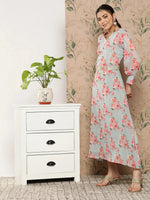 Thumbnail for Yufta Floral Chiffon A-Line Midi Dress