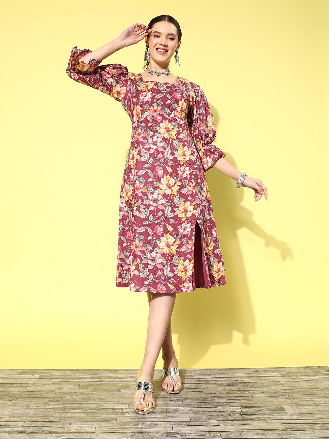 Yufta Floral Cotton Midi Dress - Distacart