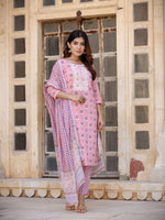 Thumbnail for Yufta Floral Embroidered Regular Pure Cotton Kurta with Trousers & With Dupatta - Distacart