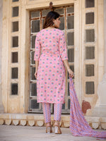 Thumbnail for Yufta Floral Embroidered Regular Pure Cotton Kurta with Trousers & With Dupatta - Distacart