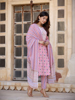 Thumbnail for Yufta Floral Embroidered Regular Pure Cotton Kurta with Trousers & With Dupatta - Distacart