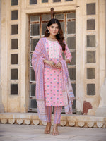Thumbnail for Yufta Floral Embroidered Regular Pure Cotton Kurta with Trousers & With Dupatta - Distacart