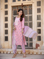 Thumbnail for Yufta Floral Embroidered Regular Pure Cotton Kurta with Trousers & With Dupatta - Distacart