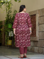 Thumbnail for Yufta Floral Print Plus Size Gotta Patti Pure Cotton Kurta with Trousers & Dupatta - Distacart