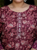 Thumbnail for Yufta Floral Print Plus Size Gotta Patti Pure Cotton Kurta with Trousers & Dupatta - Distacart