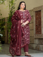 Thumbnail for Yufta Floral Print Plus Size Gotta Patti Pure Cotton Kurta with Trousers & Dupatta - Distacart