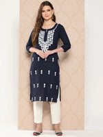 Thumbnail for Yufta Floral Yoke Design Chikankari Kurta