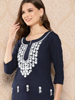 Thumbnail for Yufta Floral Yoke Design Chikankari Kurta