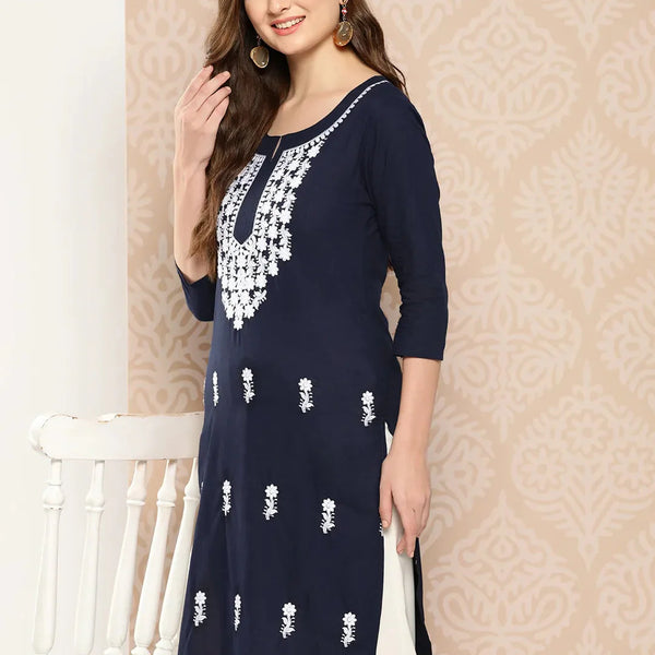 Yufta Floral Yoke Design Chikankari Kurta - Distacart