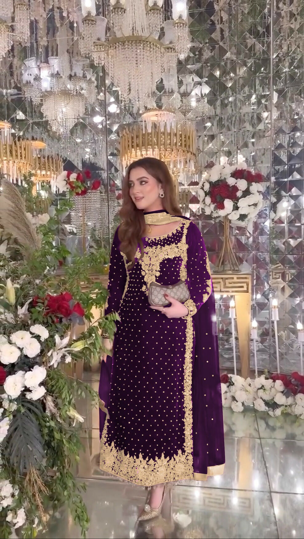 Joban Fashion Purple Velvet Sequence Embroidery Work Kurta Set