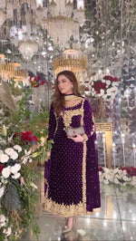 Thumbnail for Joban Fashion Purple Velvet Sequence Embroidery Work Kurta Set