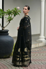 Thumbnail for Vishnu Weaves Women's Black Linen Silk Zari Weaving Saree with Blouse