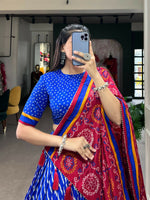 Thumbnail for Vastranavya Cultural Leheriya With Patola Print Border Tussar Silk Lehenga Choli - Royal Blue - Distacart