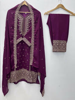 Thumbnail for Teeya Creation Wine Color Faux Georgette Embroidery Work Party Wear Salwar Suit - Distacart