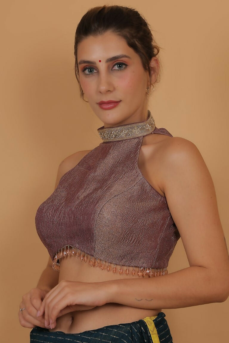 Joban Fashion Silk Zircoon And Beads Padded Blouse - Light Mauve