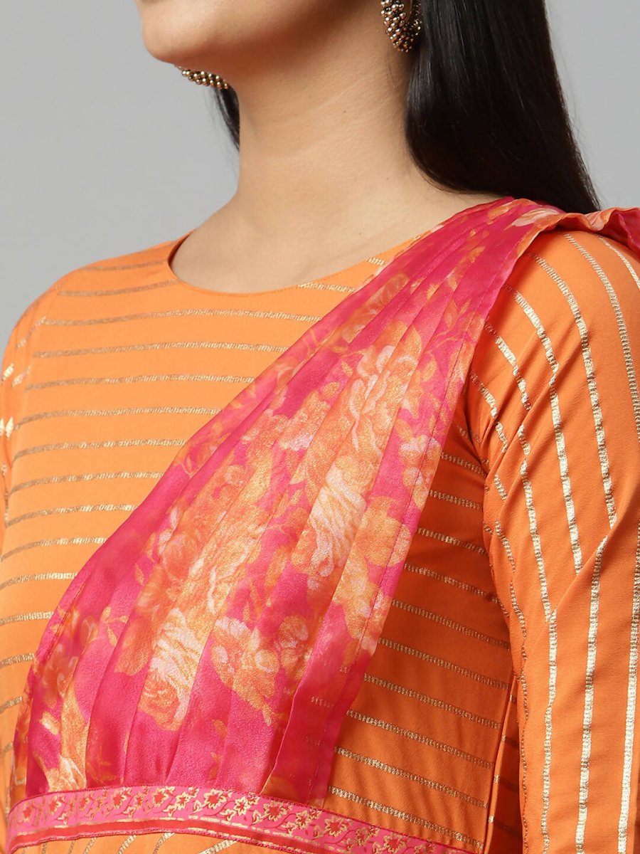Ahalyaa Women's Orange Crepe Gold Print Dress - Distacart