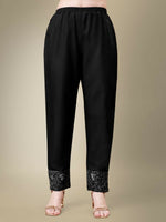 Thumbnail for Jyoti Fashion Women's Black Cotton Blend Embroidery & Fancy Lace work Kurta with Trouser & Dupatta - Distacart