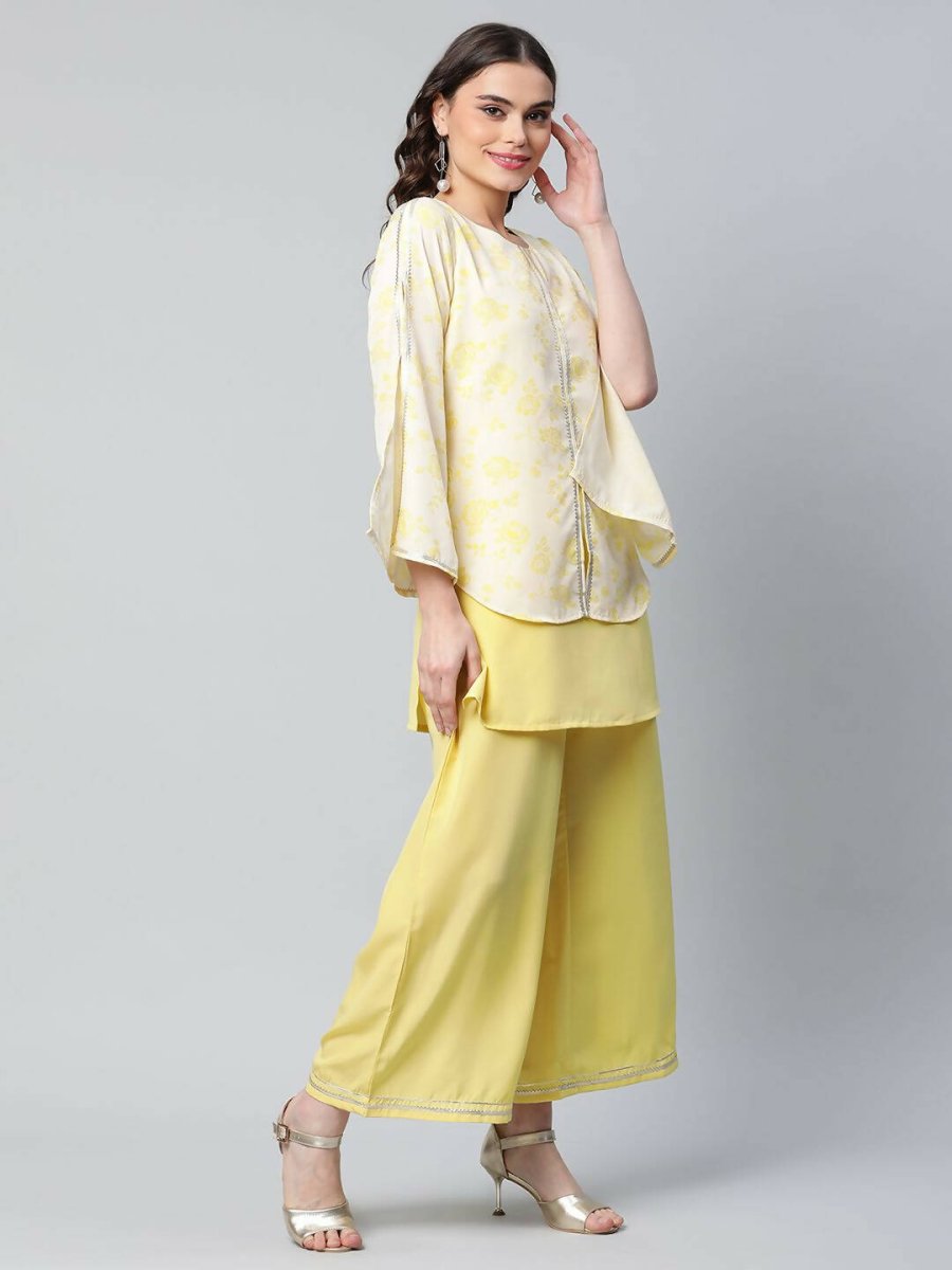 Ahalyaa Womens Yellow Crepe Printed Top Palazzo Set - Distacart