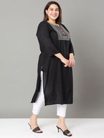 Thumbnail for Sztori Plus Size Floral Yoke Design Sequinned Straight Kurta